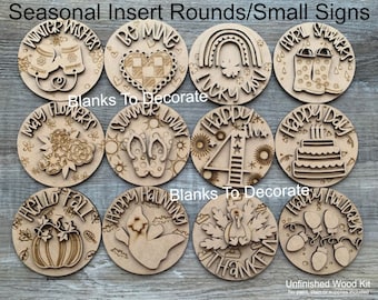 Interchangeable Season Inserts/ Seasonal 4.25&quot; Round Signs/ Seasonal Tiered Tray Signs/ Seasonal Round Inserts/ Circle Inserts/ Choose Style
