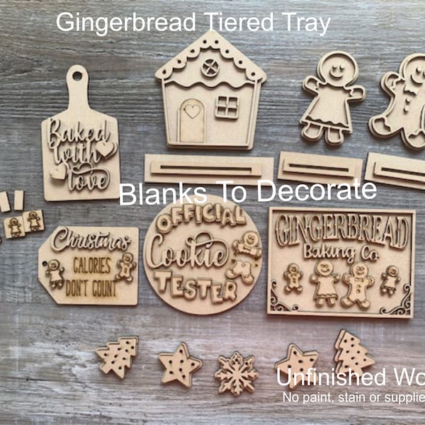 Gingerbread Tiered Tray/ Christmas Tiered Tray/ Unfinished Gingerbread Tiered Tray/ Gingerbread Decorations/ Christmas Decor/ Wood Blanks