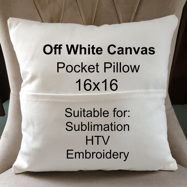 Sublimation Off White Pocket Pillow Cover, 16x16 Canvas