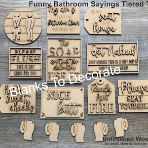 Bathroom Tiered Tray/ Unfinished Bathroom Tiered Tray Decor/ Bathroom Decor For Home/ Funny Bathroom Sayings Tiered Tray/ Wood Blanks