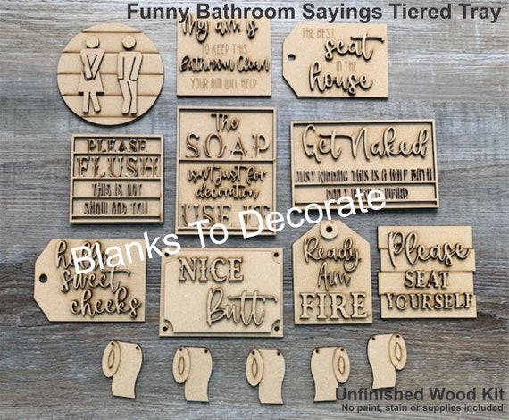 Bathroom Tiered Tray/ Unfinished Bathroom Tiered Tray Decor/ Bathroom Decor For Home/ Funny Bathroom Sayings Tiered Tray/ DIY Blanks