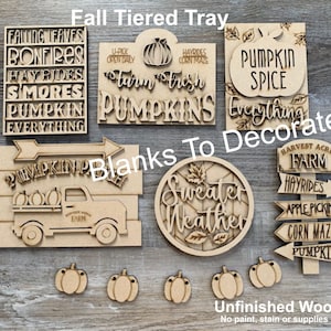 Fall Tiered Tray/ Unfinished Fall Tiered Tray Decor/ Fall Decor For Home/ DIY Wood Blanks/Wood Blanks/ Unfinished Fall Signs