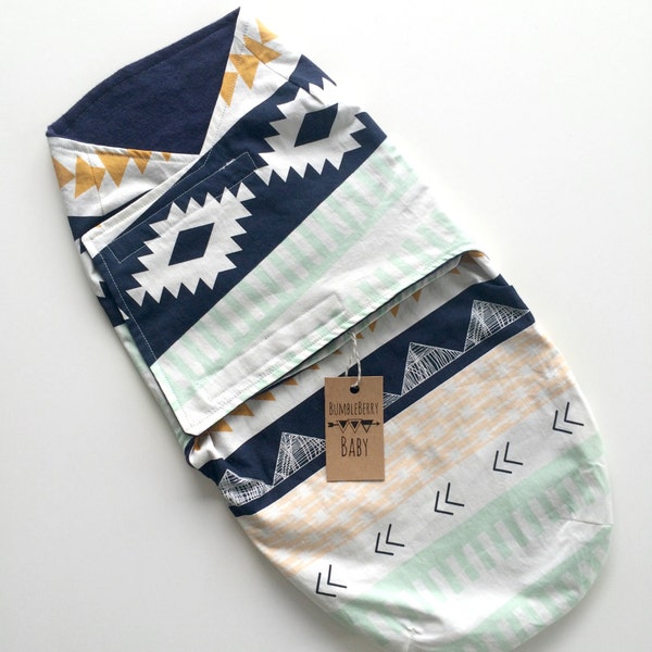 Baby Boy Blue Aztec Velcro Swaddle