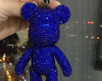 Dark Blue Crystal Bear Charm Keychain, Royal blue Rhinestone Bling Teddy Bear Key chain Bling Crystal Bag charms