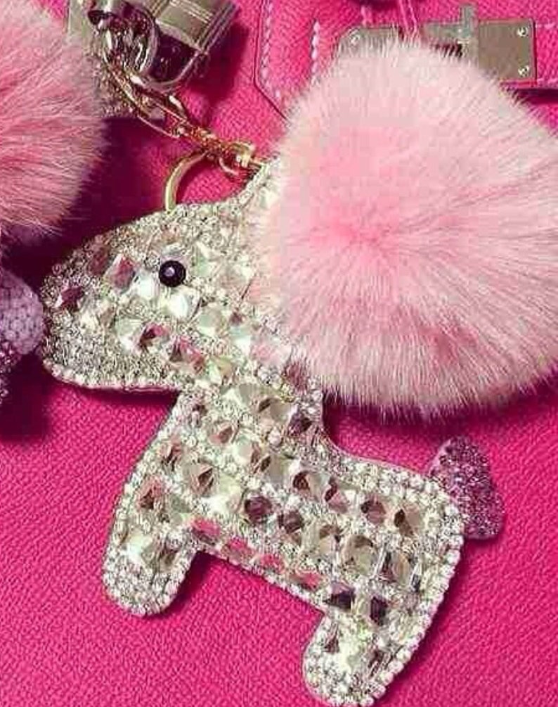Rhinestone Little Horse Charm With Baby Pink Pom Pom Sparkly Etsy