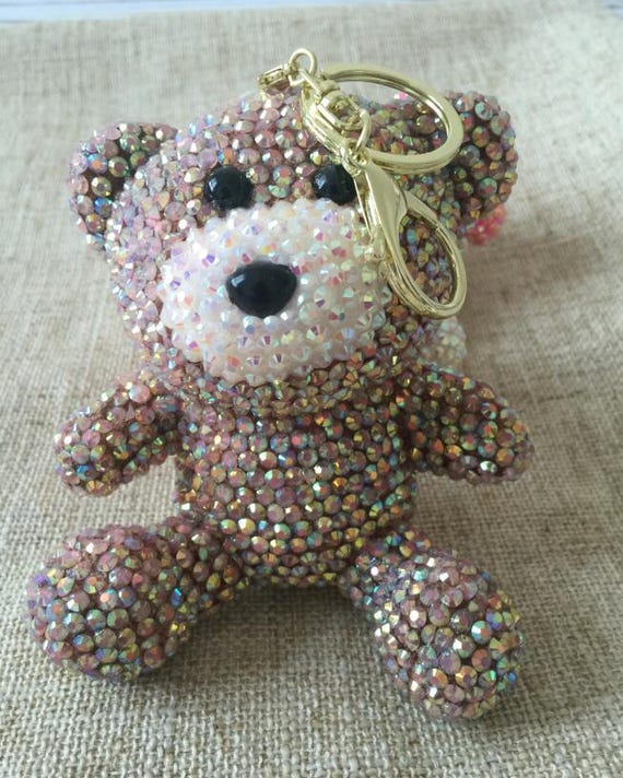 Bling Rhinestone Multi-Color Teddy Bear Puffy Keychain Purse Charm