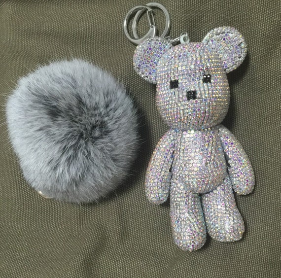 FULL BLING PONY BAG CHARM SILVER W/GREY & PINK FULL BLING PONY BAG CHARM SILVER W/GREY & PINK