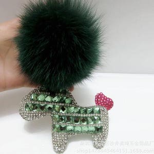 Furry Swarovski Crystal Leather Horse Bag Charm Sparkle Keychains Cute Little Pony Key chain