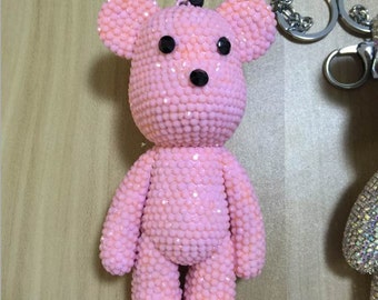 Light Pink Crystal Bear Charm Keychain Baby Pink Rhinestone Bling Teddy Bear Keychains Glitter Crystal Handbag Bag charms