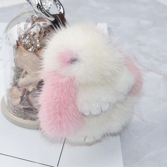 Mini lapin pendentifs porte-clés poms vison moelleux lapin mini poupées  porte-clés mignon femmes voiture clés anneau bébé rose et blanc bouffées  peluche sac charme -  France