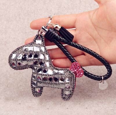ZDHC Portachiavi a forma di orsetto di diamante, grazioso portachiavi a forma di animale kawaii, con cordino da polso, ciondolo per borsa auto, da donna, decorazione, Blu, Taglia unica