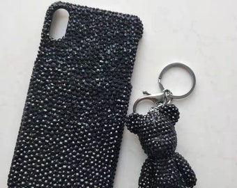Black Rhinestone Bear Keychain custom match Black Crystal Phone Cases