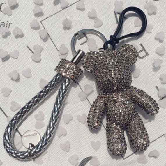Aesthetic keys and key chain with Louis Vuitton key pouch, puff ball, and  jeweled initia…