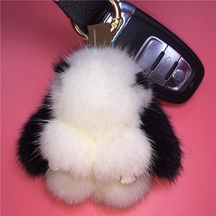 Hand Made Cute Lopunny Mink Fur Fluffy Pendant Key Chain Charms