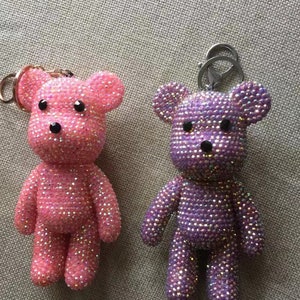 Pink /Purple Crystal Bear Charm Keychain, Glitter Rhinestone Bling Teddy Bear Key chain Bling Crystal Bag charms