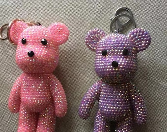 Llavero de encanto de oso de cristal rosa /púrpura, brillo rhinestone bling  oso de peluche llavero Bling crystal bag encantos -  México