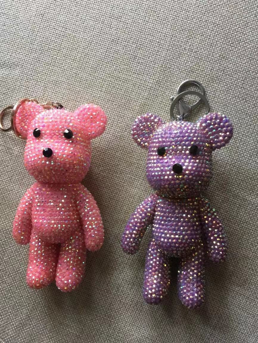 ATSlowTimes Pink Crystal Bear Key Chains Cute Keyrings Tassel Pink Rope Braided Leather Keychains Purse Charm Glitter Sparkle Teddy Bear Car Keys Ring