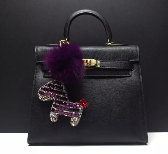 Portachiavi con ciondolo a forma di cavallo scintillante viola