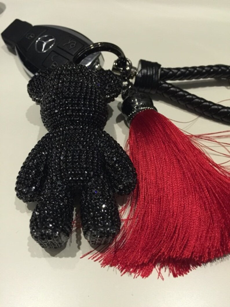Cute Keychain Glitter Black Bear Bag Charm Key Chains Glitter Etsy