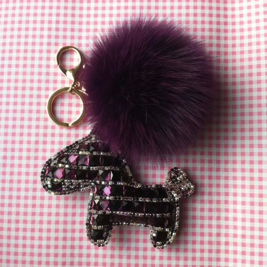 Poodle Dog Bag Charm Keychain Purse charm Plush Pom Pom Pink Fluffy New