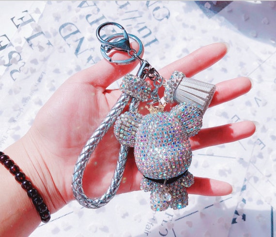 Bling Bear Key Chains Cute Keyrings Tassel Rope Braided Leather Keychain  Bag Charm Sparkly Big Head Teddy Bear With Crown Car Keys Ring 