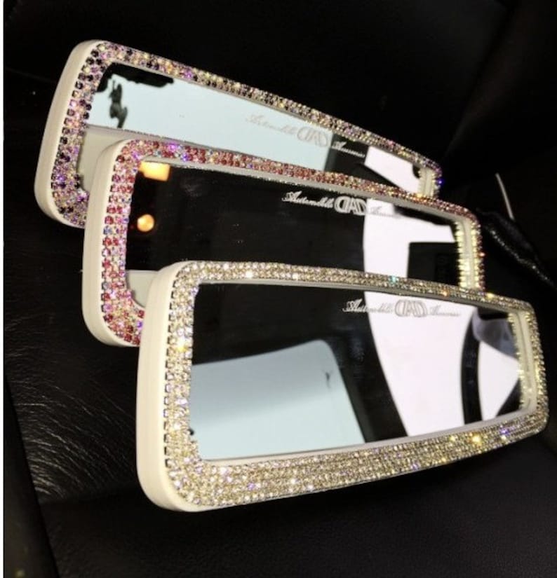 Shengshi Bling Car Mirror Accessories Creative Rear View Mirror Crystal Hanging Charms Lucky Pink Plush Ball Pendant Automobile Ornaments Purple