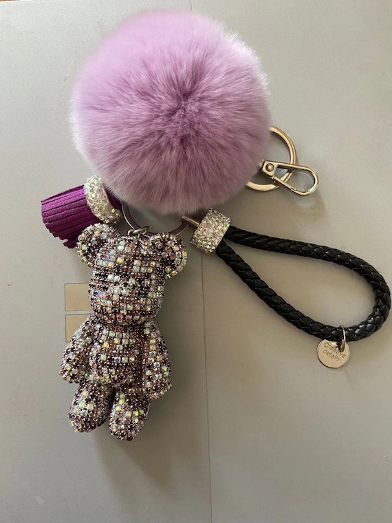 Pom pom Cute keyring keychain with glitters(Purple Color)