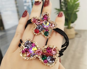 Swarovski Crystal Sparkle Hair Rope Chic Star/Bow Hair Accessories Colorful Crystal Ribbon Girlfriend's Gifts Luxury Sparkling