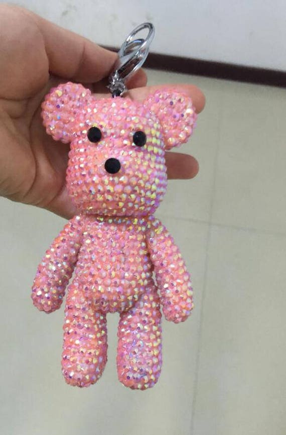 Pink Crystal Bear Keychains Cute Bling Keychains