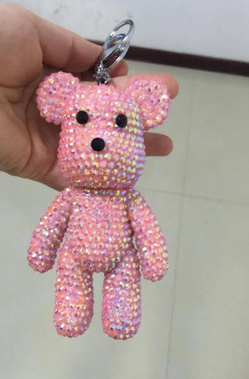 Pink Crystal Bear Keychains Cute Bling Keychains Etsy