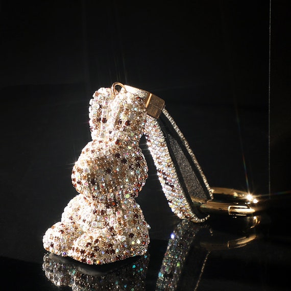 Accessories, Adorable Bunny Keychain And Bag Charm In Da Print With  Swarovski Crystal