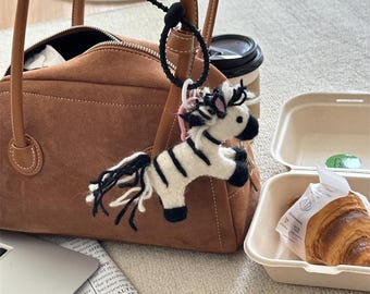 cute zebra keychain purse charm tote handbag charm zebra pendant wool felt bag charm