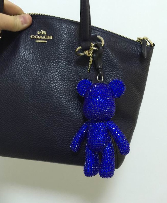 Dark Blue Crystal Bear Charm Keychain, Royal Blue Rhinestone