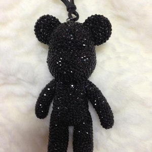 Black Rhinestone Bear Charm Keychain, Rhinestone Bling Teddy Bear Key chain, Bag charms