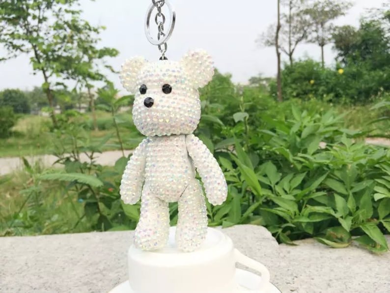 Cute Bear Keychain Ivory White Crystal Bear Charm Keycharay - Etsy