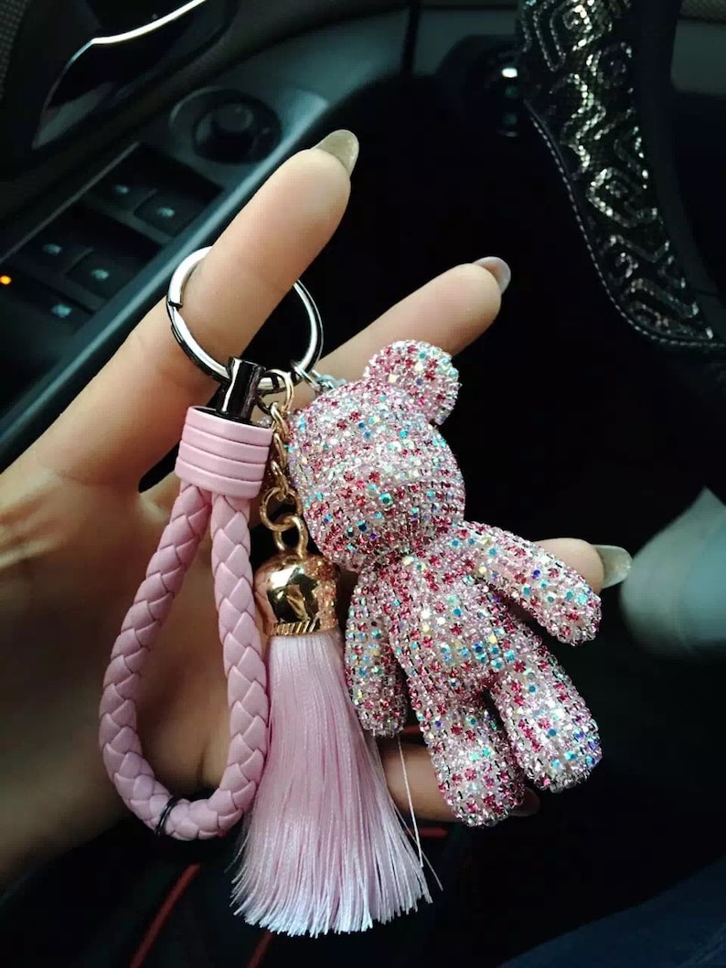 rhinestone teddy bear keychain