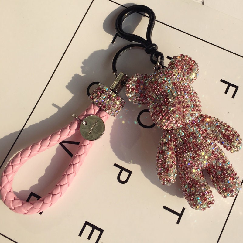 ATSlowTimes Unique Car Keys Ring Cute Bling Bear Car Accessories Women Custom Gifts Handmade Keychain Bear Key Chains