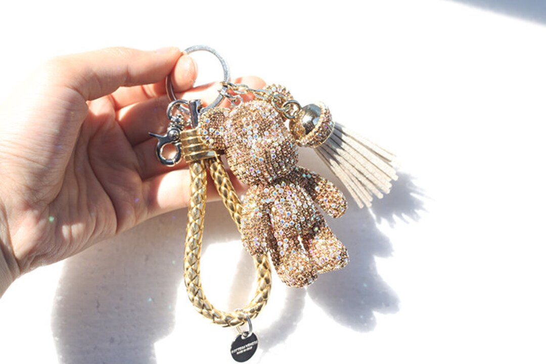 Kerry Made Sparkle Bear Keychain Champagne Bling Bear Tassel Etsy