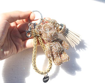 Kerry maakte sparkle beer sleutelhanger champagne bling beer tassel sleutelhangers lederen touw sleutelhanger