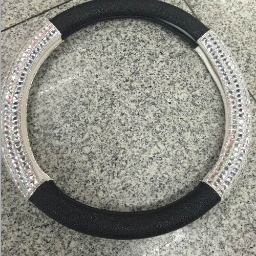 26-Piece Bling Car Accessories Set For Women | Diamond Steering Wheel Cover & Rhinestone Interior Decor - Black Sparkle Car Decor