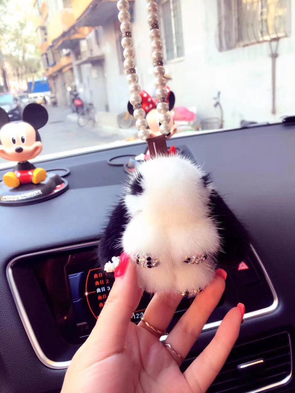 Bunny Keychain Plush Soft Fur Made Swarovski Crystal Car