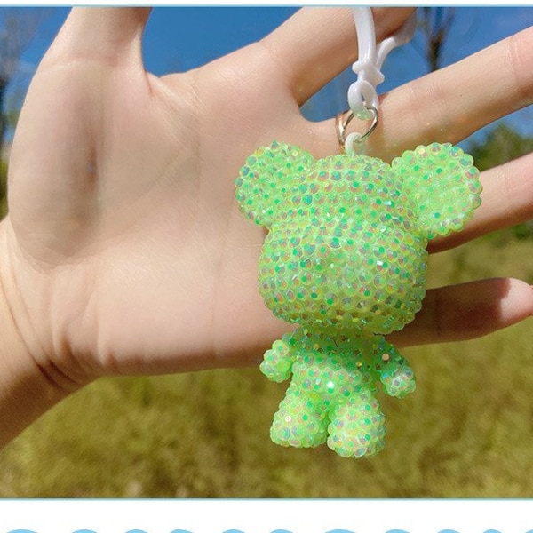 Bling Bling big head bear keychain neon green custom sky blue/lanender/beige made to order bag charm nice cute purse charm