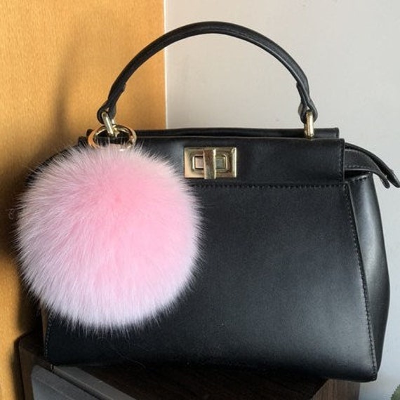 Fur Pom Pom Bag Charm Key Chain and Purse Accessories Pink