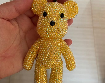 Strass Crystal Bear Charm Sleutelhanger 5 "beer schattige tas charme bling portemonnee portemonnee charme geel