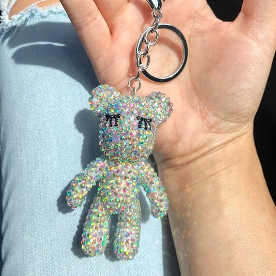 AB Color Crystal Bear Keychain Cute Bear Bag Charm Silver/gold Metal Ring  Clasp - Etsy