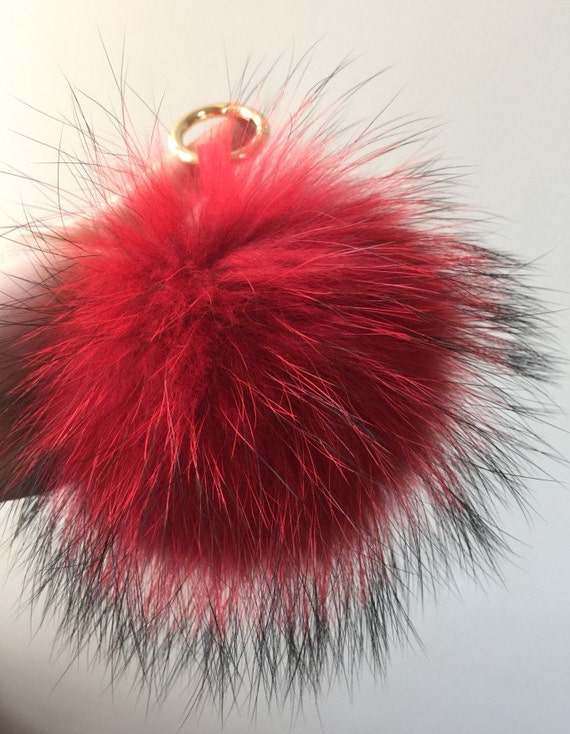 red fur pom pom keychain