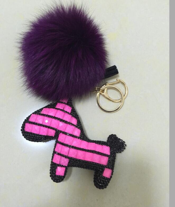 Little Horse Doll Keychain Soft Plush Fur Ball Keyring Fluffy Puffs ...
