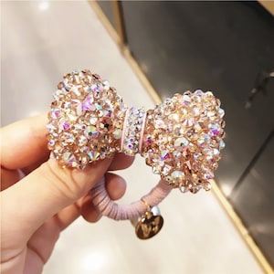 Swarovski Bow Hair Rope Chic Sparkle Hair Accessories Rose Gold Crystal Ribbon