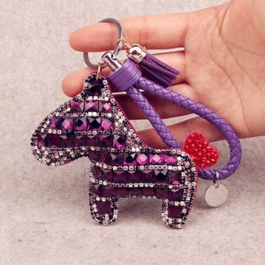 Cute Key chains/Lanyards/Keyring Rhinestone Horse Leather rope tassel Keychain