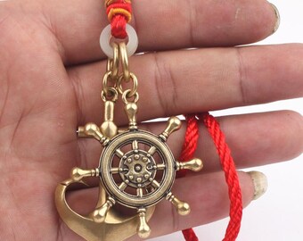 Unique Key chain Anchor&Rudder Red Rope Lucky Charm Gifts Custom Presents Brass Charms